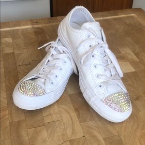 Leather White Converse Rhinestoned